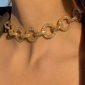 Gold Crystal Choker New Years Eve Rhinestone Party Wedding Statement P…